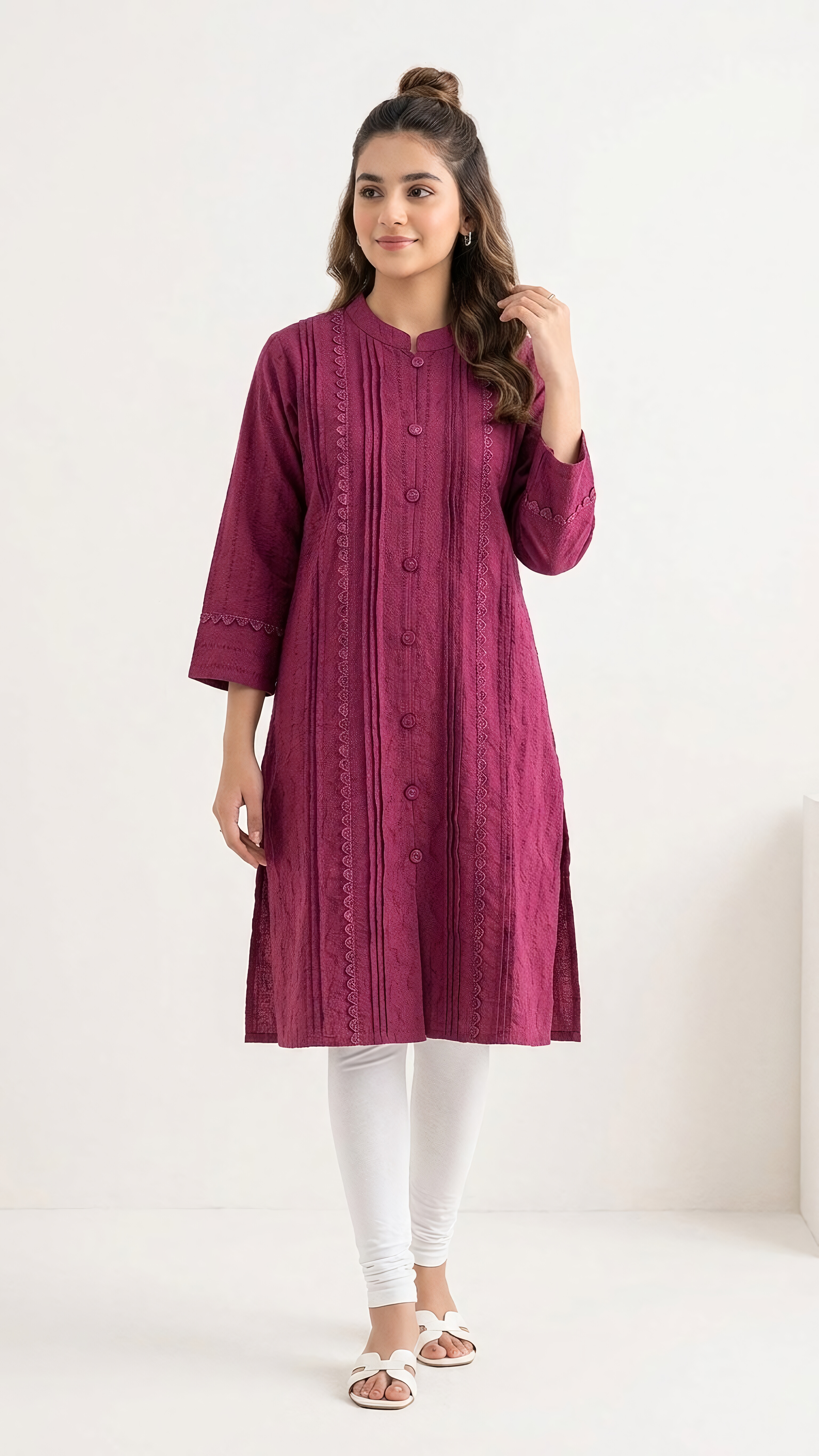 Premium Wine/Magenta Jacquard Kameez