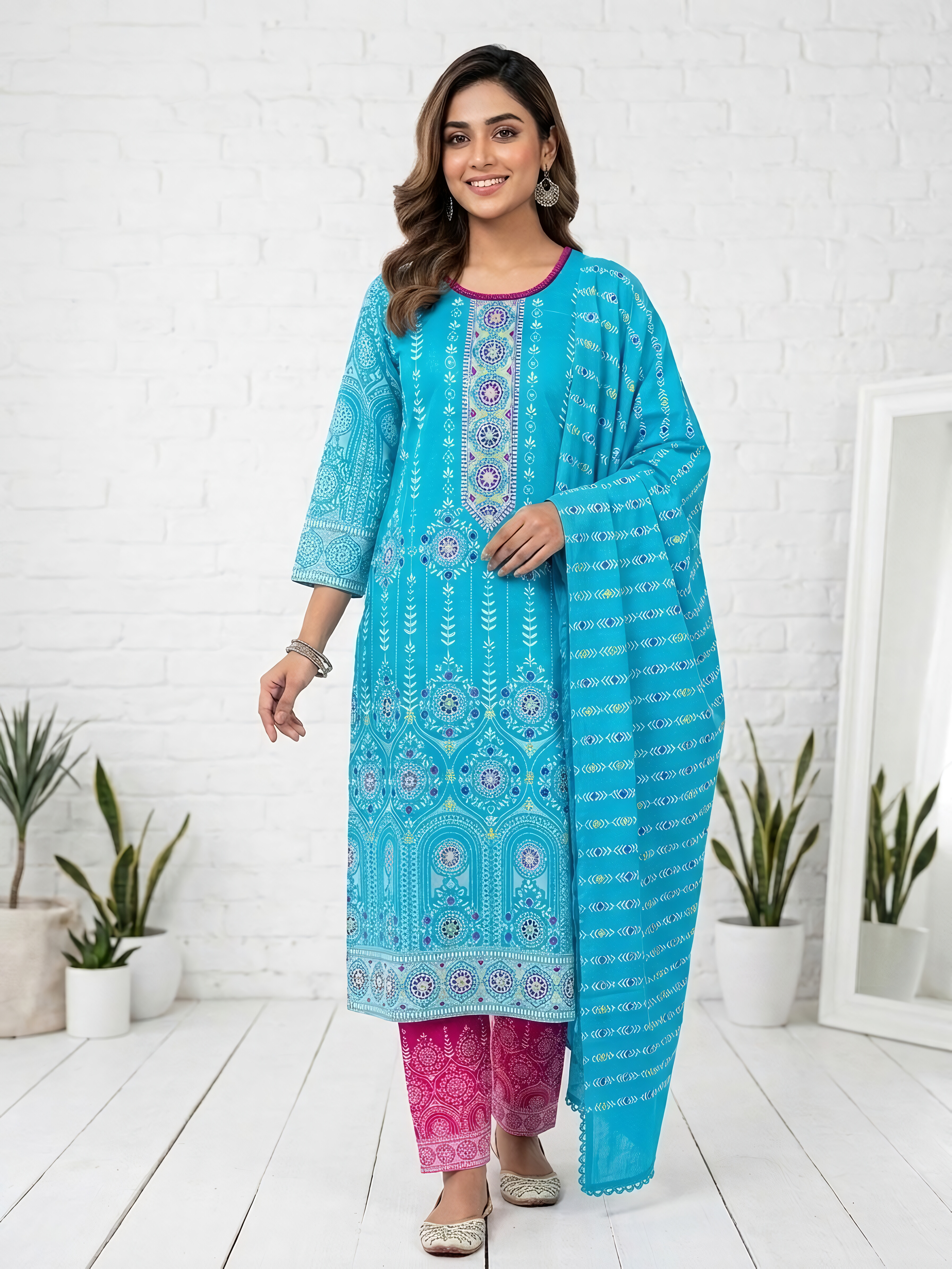 Elegant Printed 3-Piece Salwar Kameez