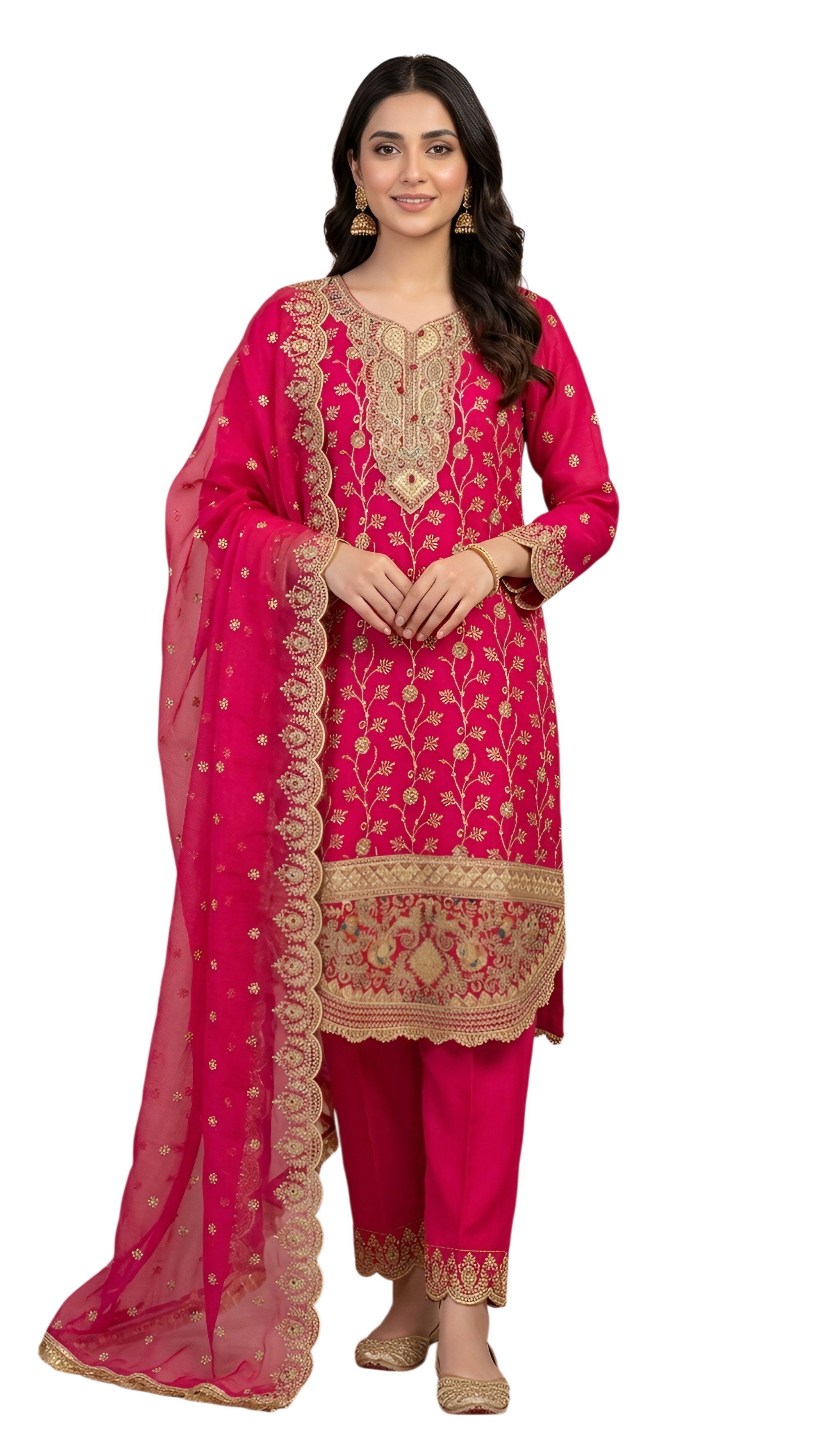 Premium Magenta Embroidered 3-Piece