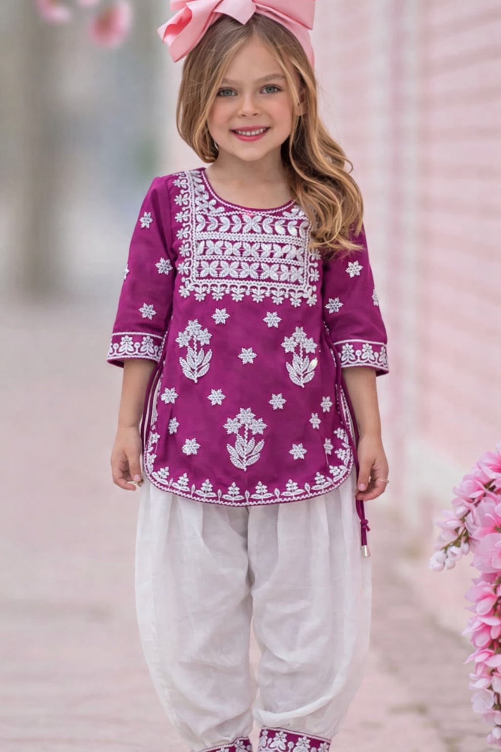 Magenta Embroidered Kurta Set