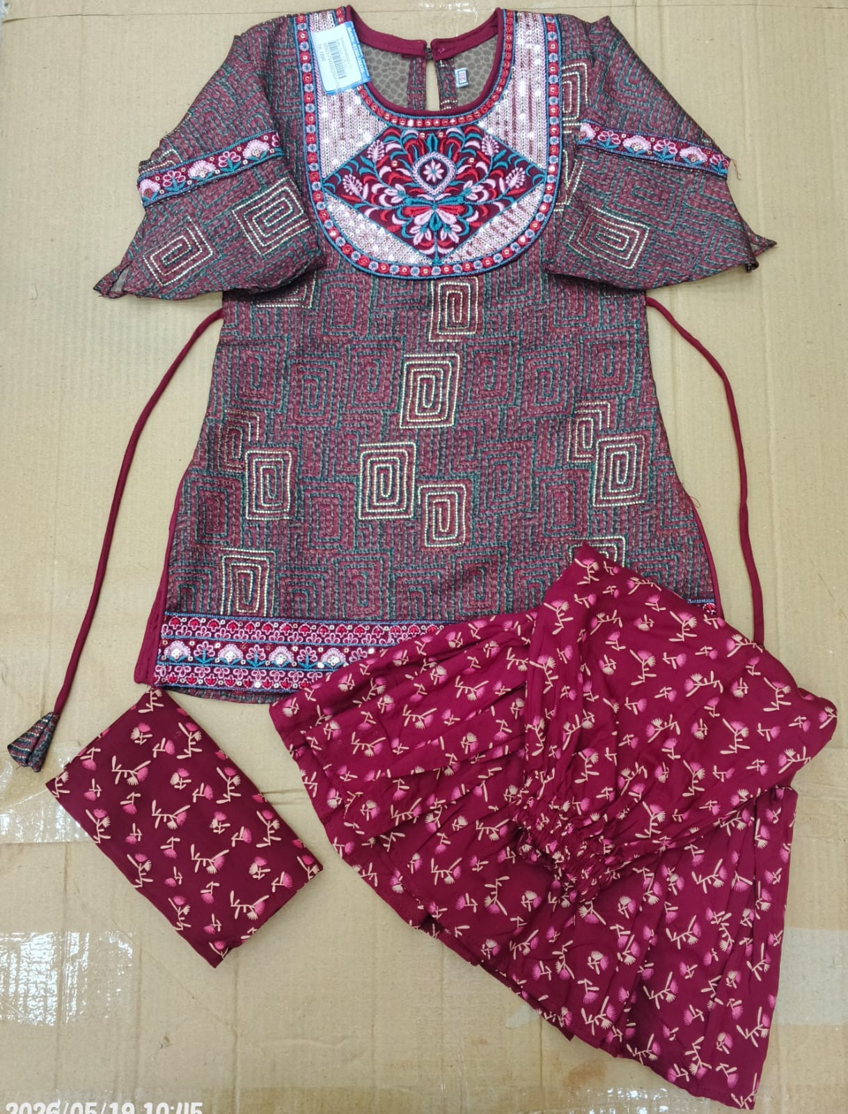 Maroon Ethnic Embroidered Three-Piece Set