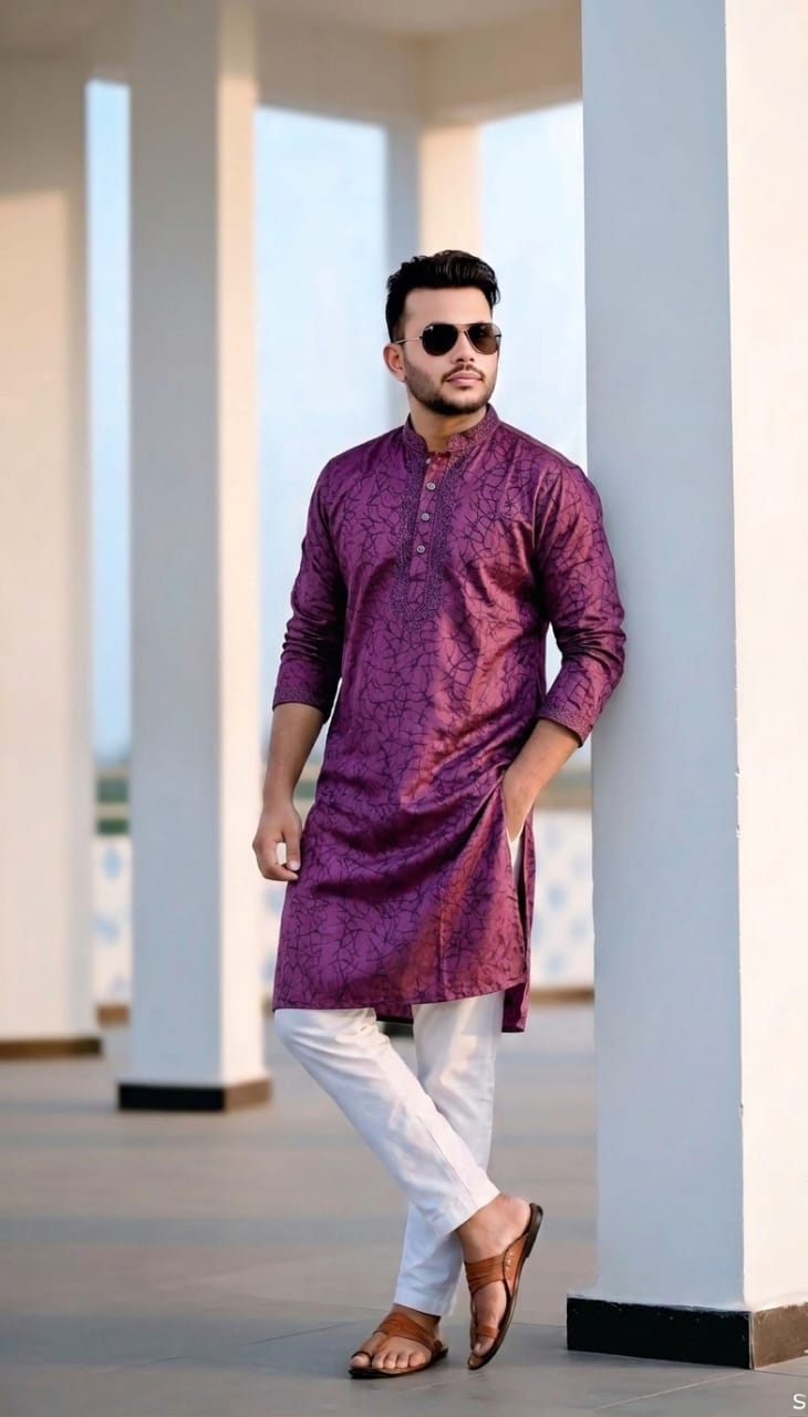 Elegant Purple Printed Designer Panjabi
