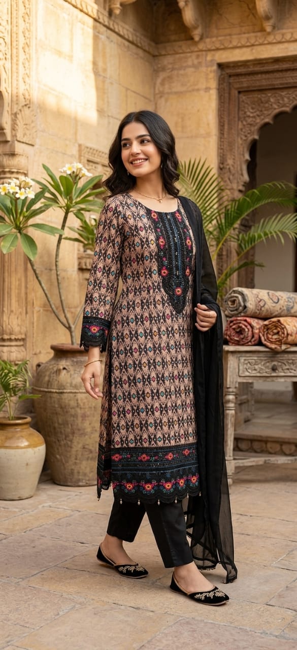 Elegant Printed & Embroidered 3-Piece set